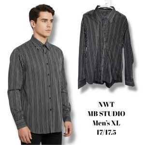 NWT MB Studio Men's XL Black White Pinstripe Button-Down Shirt 17/17.5 Dress Y2K